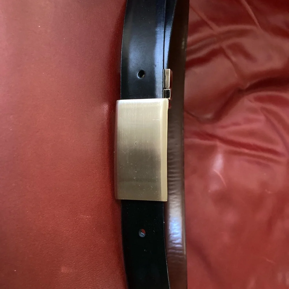 Men's Black Leather Belt Silver Buckle. Donald Trump Brown leather interior - Picture 1 of 8